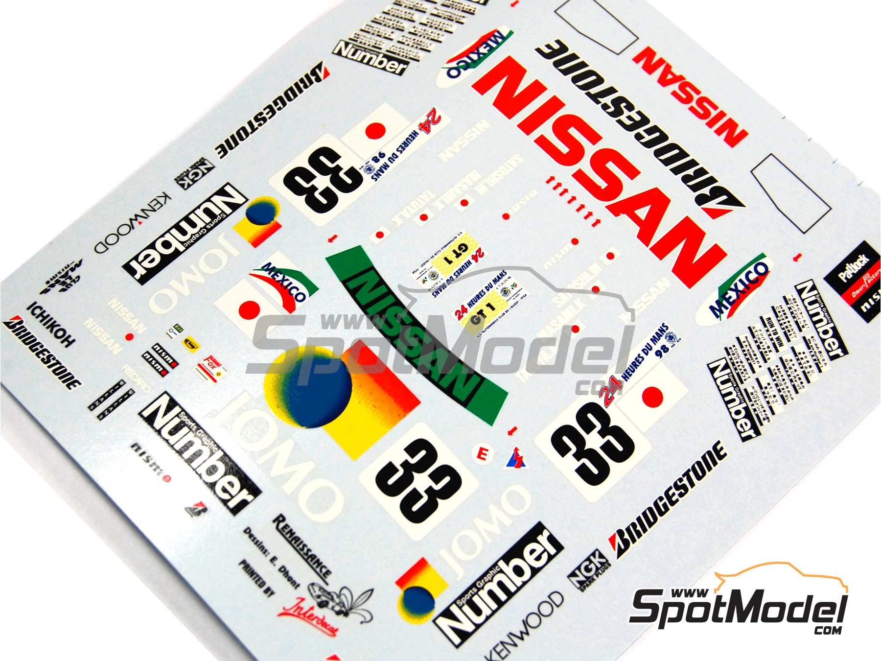 Nissan R390 GT1 sponsored by Jomo - 24 Hours Le Mans 1998. Marking / livery  in 1/24 scale manufactured by Renaissance Models (ref. TK24-081, also TK24